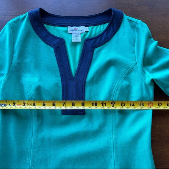 Vineyard Vines Jade Green and Navy Blue Dress, Long Sleeve, A-Line, size 6 - Picture 5 of 10